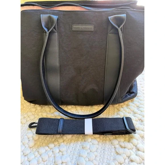 Poppy & Peonies Daily Tote Bag Black Nylon Laptop Sleeve Travel Work Bag - Picture 10 of 11